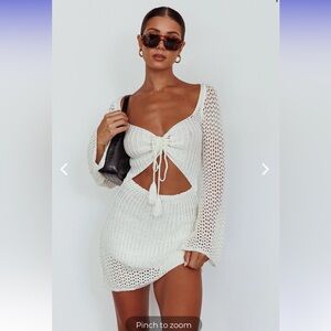 Selfie Leslie Jamaica Bell Sleeve Crochet Mini Dress White